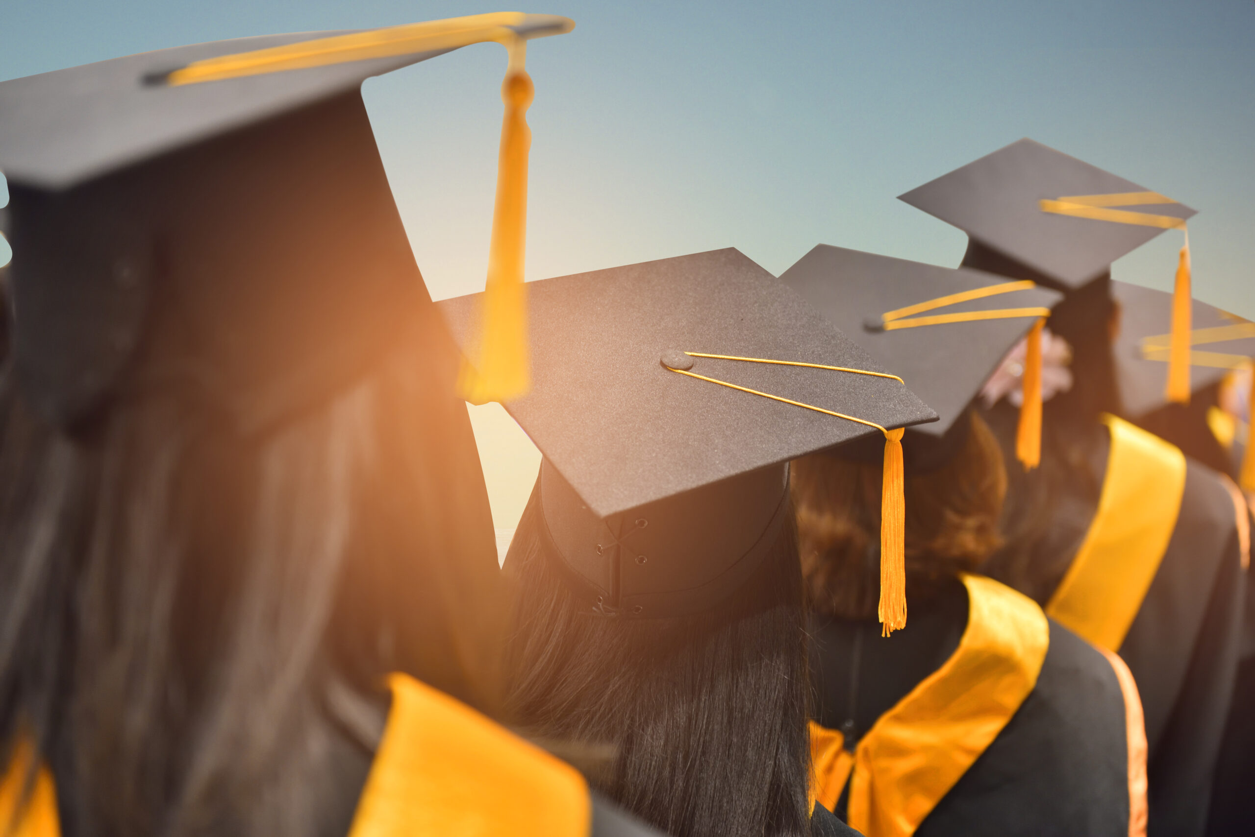 Congratulated the graduates in University,sky background