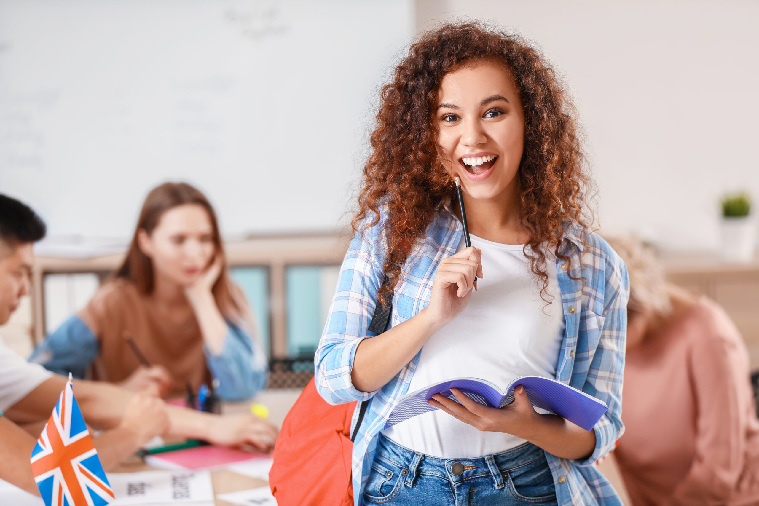 Young female student at language school